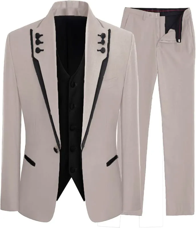 Stylish Flesh Shawl Lapel Three Pieces Prom Suits Wedding Groomen tuxedos