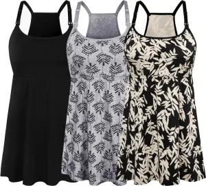 SUIEK 3 Pack Maternity Nursing Tank Tops with Bralette Cotton Breastfeeding Camisole