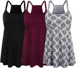 SUIEK 3 Pack Maternity Nursing Tank Tops with Bralette Cotton Breastfeeding Camisole