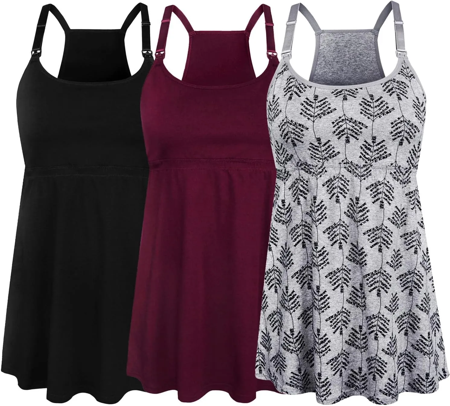 SUIEK 3 Pack Maternity Nursing Tank Tops with Bralette Cotton Breastfeeding Camisole