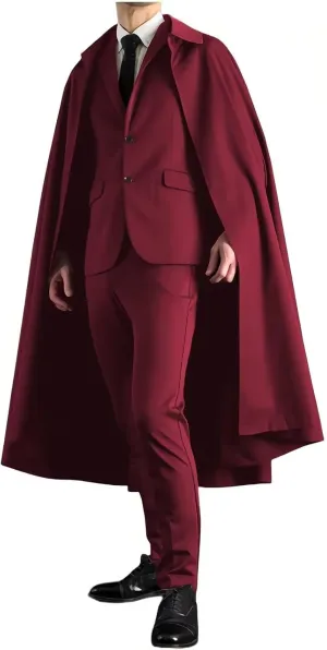 Suits for Men Regular Fit with Cape 2 Piece Set Single Breasted Notch Lapel Solid Jacket Pants for Party