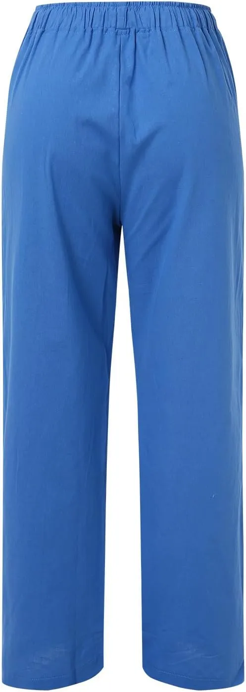 Summer Casual Pants For Women 2024 Trendy High Waist Pants Wide Leg Linen Palazzo Pants Lightweight Flowy Trouser