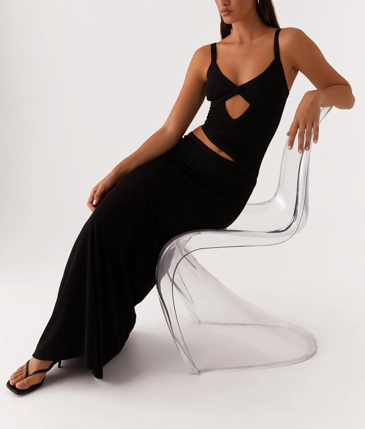 Summer Cut Out Long Dresses for Women Spaghetti Strap Bodycon Maxi Dress Backless V Neck Sleeveless Beach Sundresses