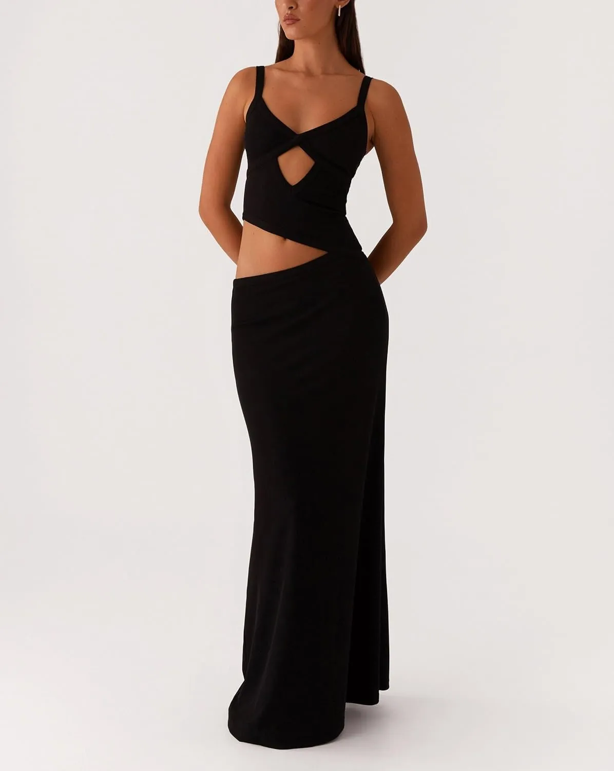 Summer Cut Out Long Dresses for Women Spaghetti Strap Bodycon Maxi Dress Backless V Neck Sleeveless Beach Sundresses