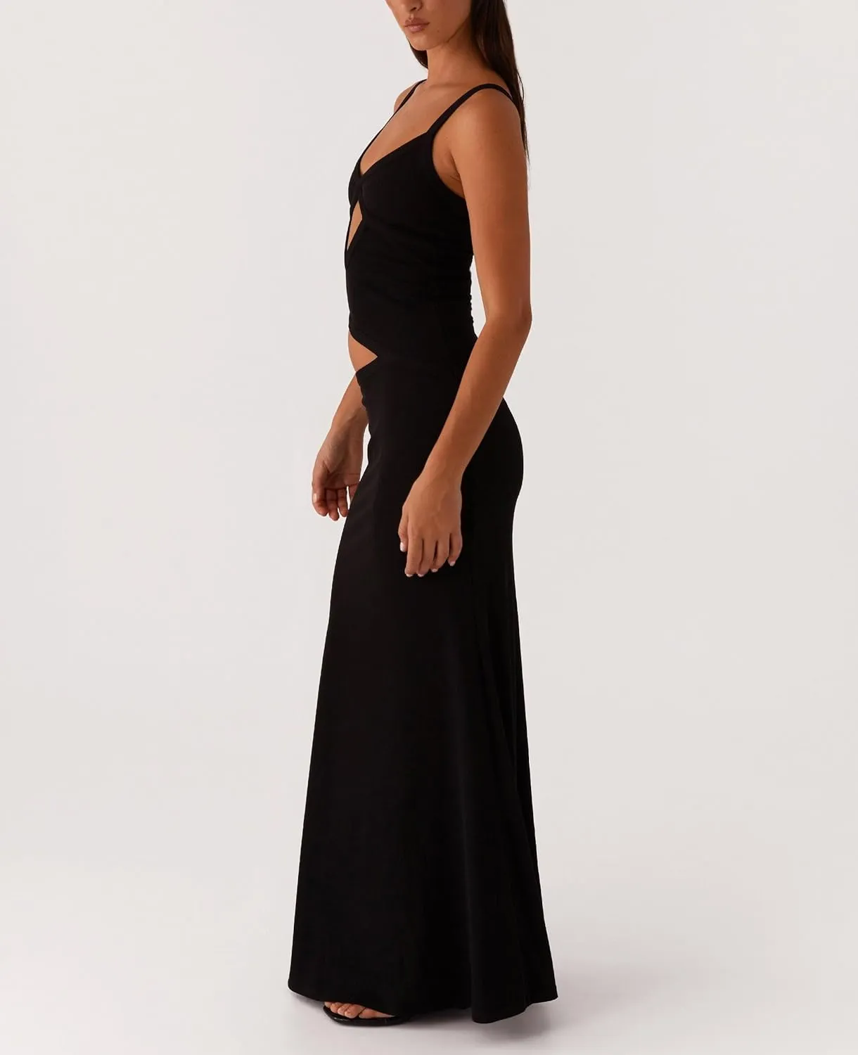 Summer Cut Out Long Dresses for Women Spaghetti Strap Bodycon Maxi Dress Backless V Neck Sleeveless Beach Sundresses
