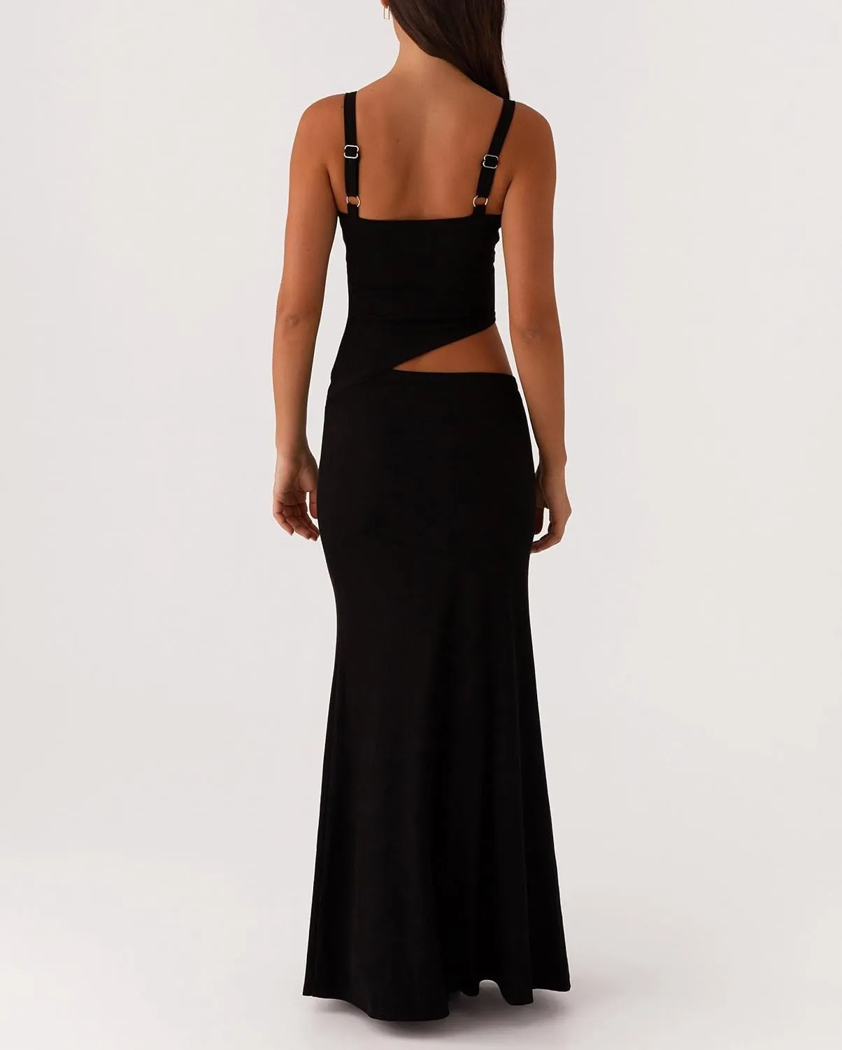 Summer Cut Out Long Dresses for Women Spaghetti Strap Bodycon Maxi Dress Backless V Neck Sleeveless Beach Sundresses