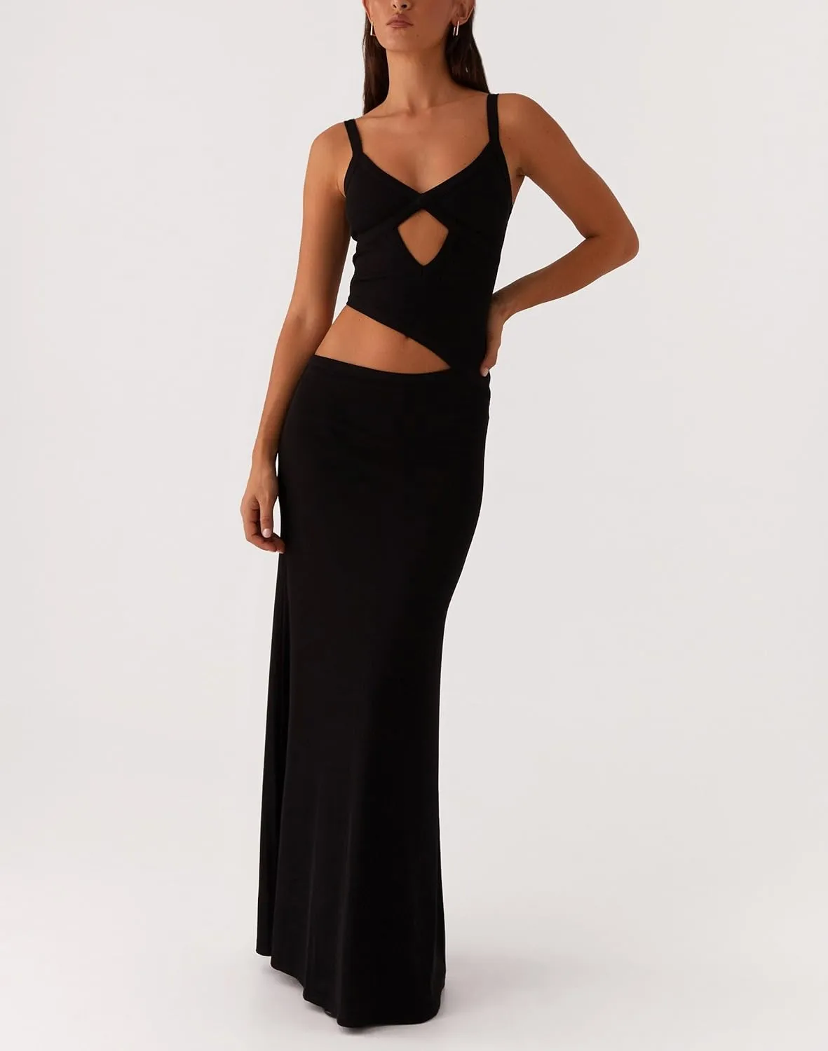 Summer Cut Out Long Dresses for Women Spaghetti Strap Bodycon Maxi Dress Backless V Neck Sleeveless Beach Sundresses