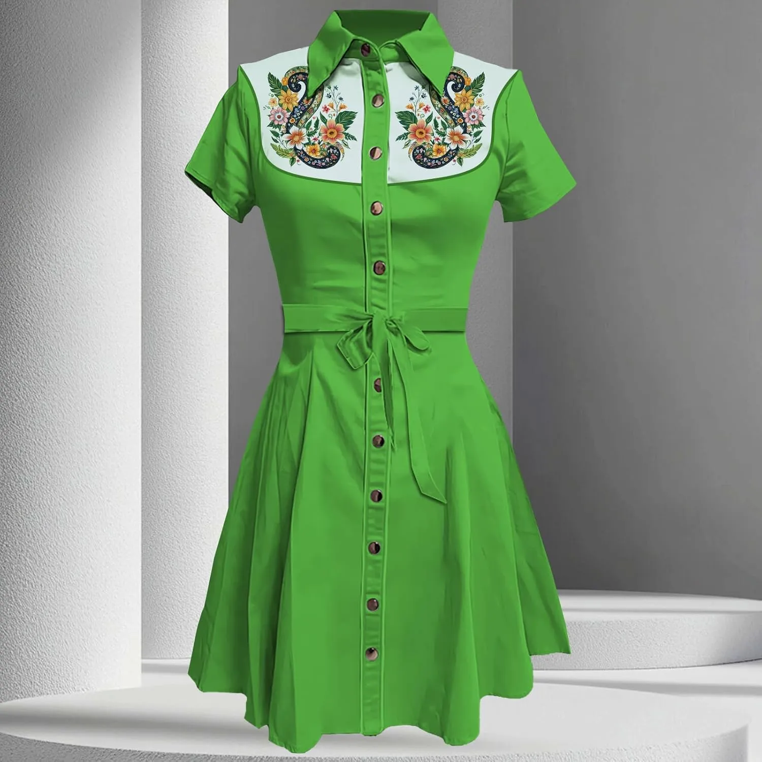 Summer Vintage Western Midi Dresses for Women 2025 Button Down Bodycon Retro Floral Printed Shirts Dress