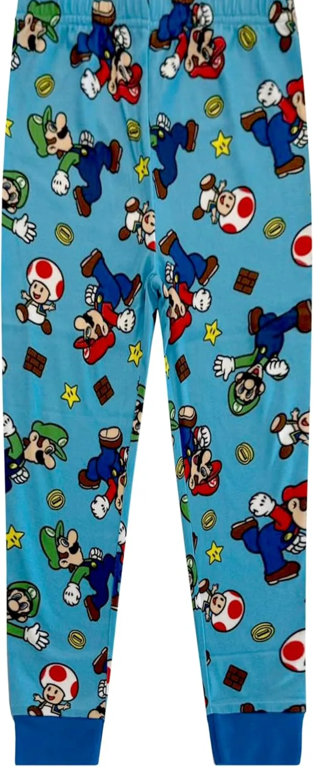 Super Mario 4 Piece Pajama Set - Boys PJs with Short Sleeve Shirt, Shorts & Pants - Kids Sleepwear Set - Official License