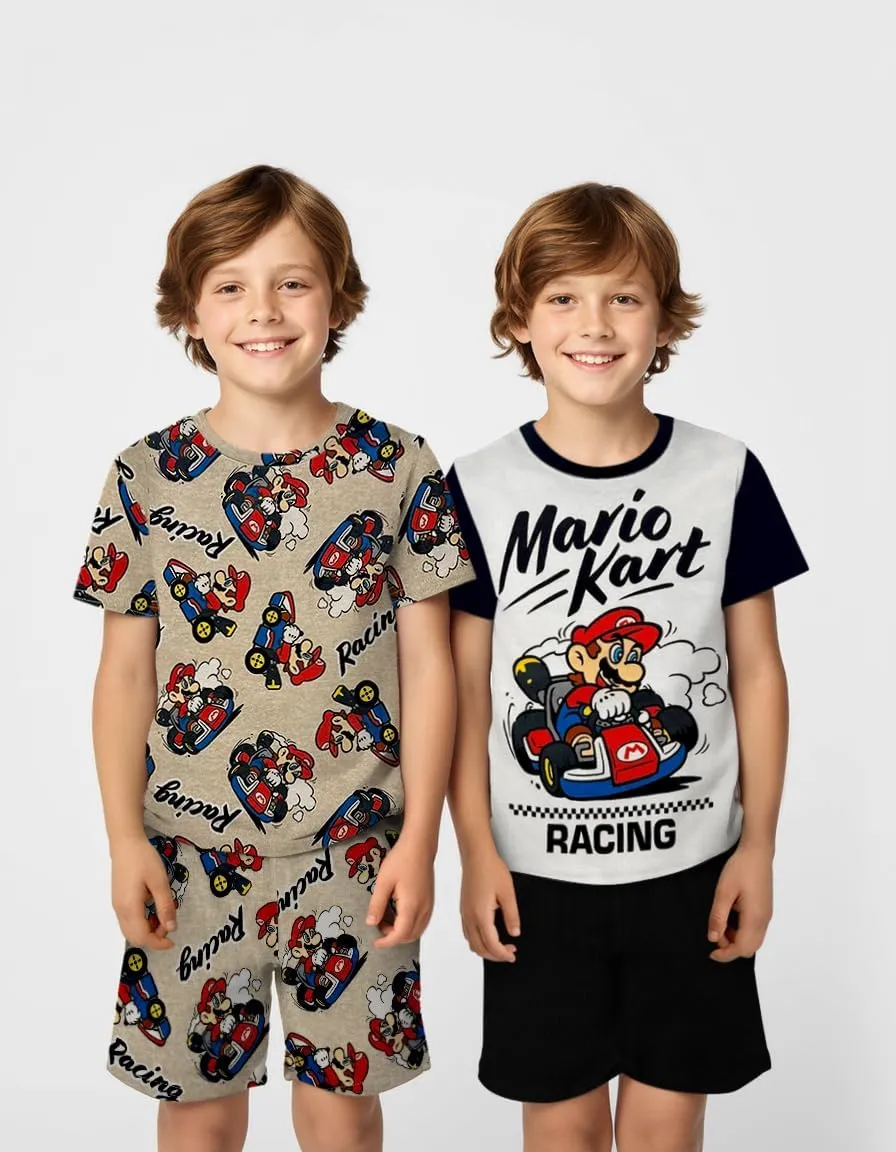 Super Mario Boys Pajama Set - 4 Piece Short Sleeve & Shorts Pajama Set - 100% Cotton Snug Fit Kids Pjs - Boys Summer Pajamas