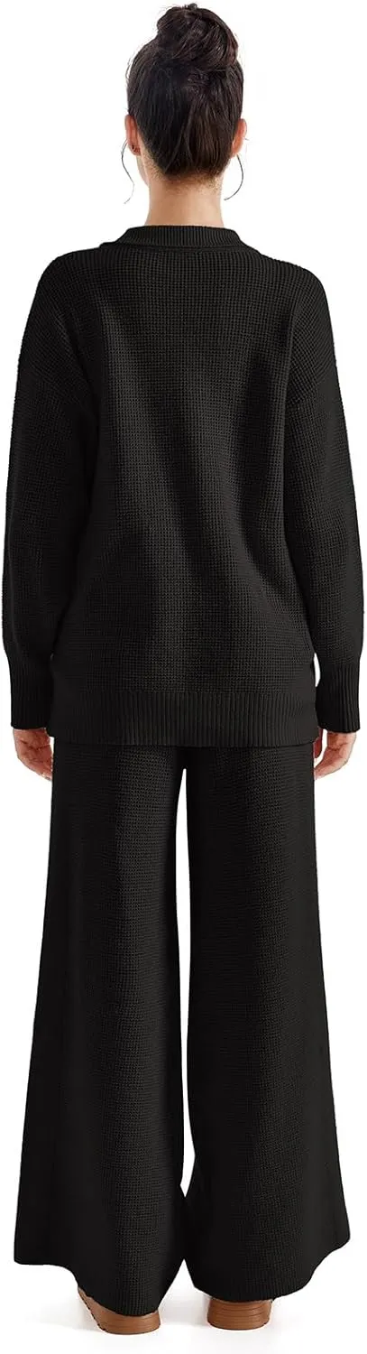 SUUKSESS Women 2 piece Fall outfits Matching Lounge Set Waffle Knit Sweater sets