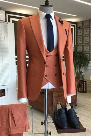 Suzhoufashion Ryan Navy Blue Plaid Double Breasted Peaked Lapel Prom Men Suits