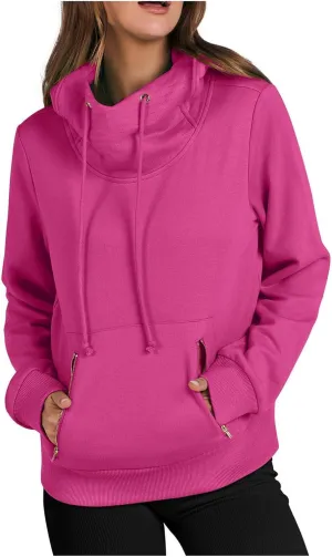 Sweatshirt for Women, Womens Cowl Neck Hoodies with Drawstring 2024 Fall Fashion Pullover Long Sleeve Shirts