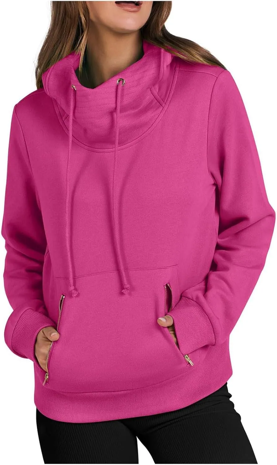 Sweatshirt for Women, Womens Cowl Neck Hoodies with Drawstring 2024 Fall Fashion Pullover Long Sleeve Shirts