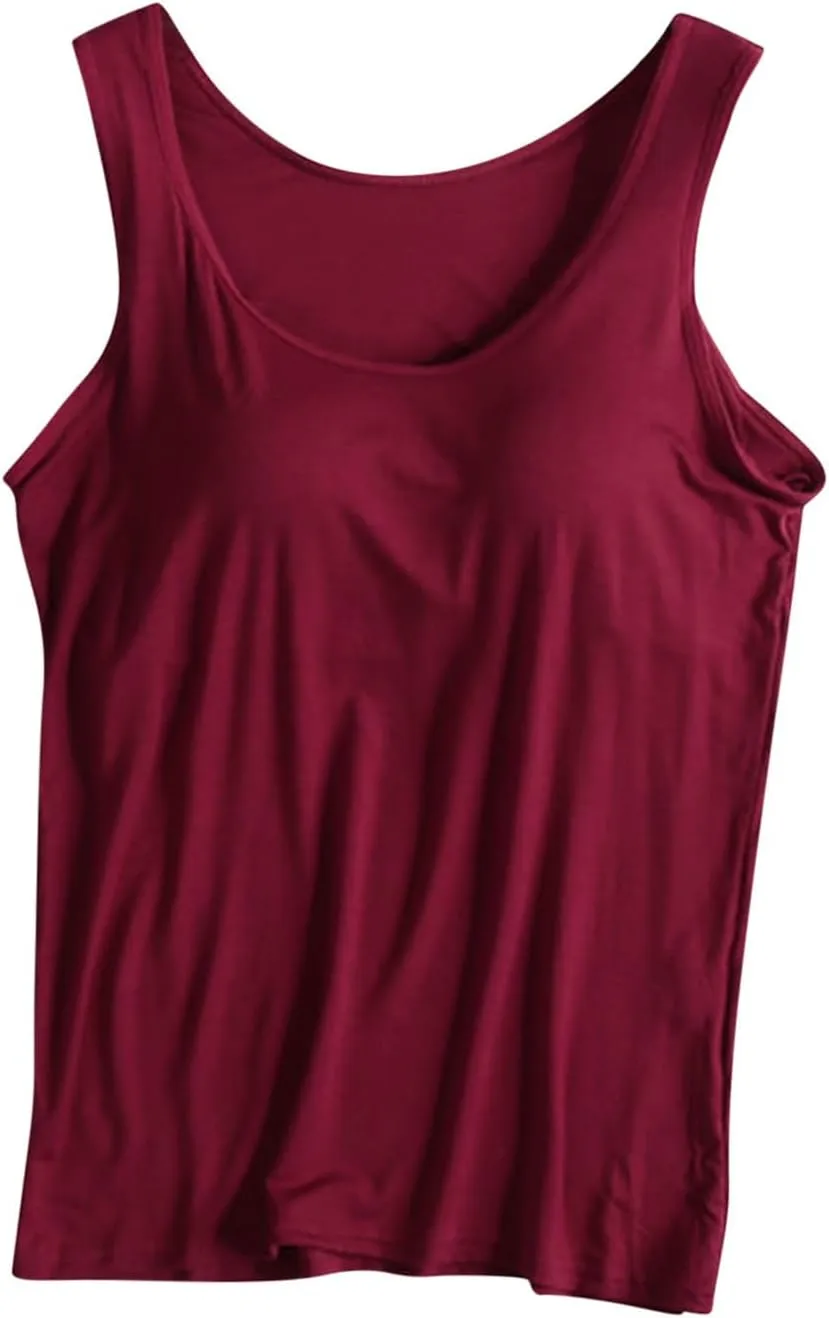 Tank Top with Built in Bra for Women Plus Size Summer Basic Loose Workout Camisole Tops Sleeveless Undershirts