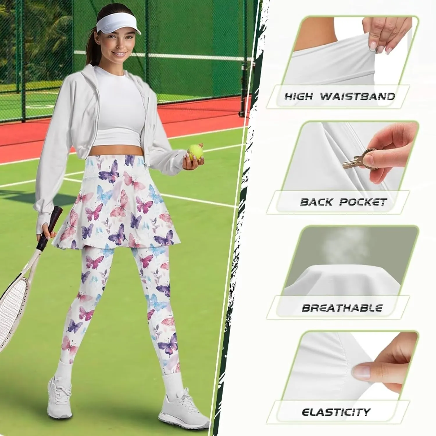 Tennis Skirt for Women Skirted Legging High Waisted Athletic Skirt Golf Yoga Athletic Clothing with Pocket