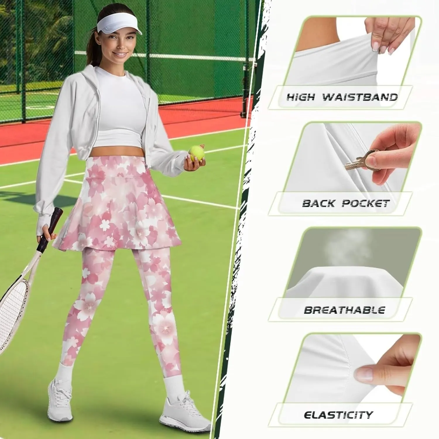 Tennis Skirt for Women Skirted Legging High Waisted Athletic Skirt Golf Yoga Athletic Clothing with Pocket