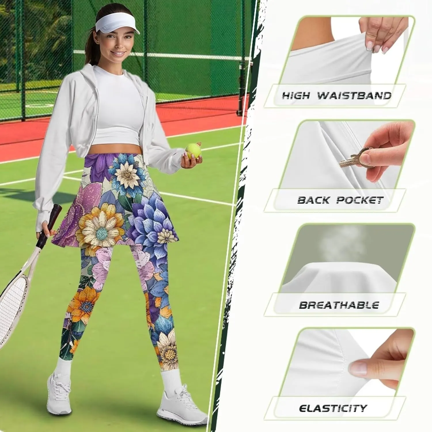 Tennis Skirt for Women Skirted Legging High Waisted Athletic Skirt Golf Yoga Athletic Clothing with Pocket