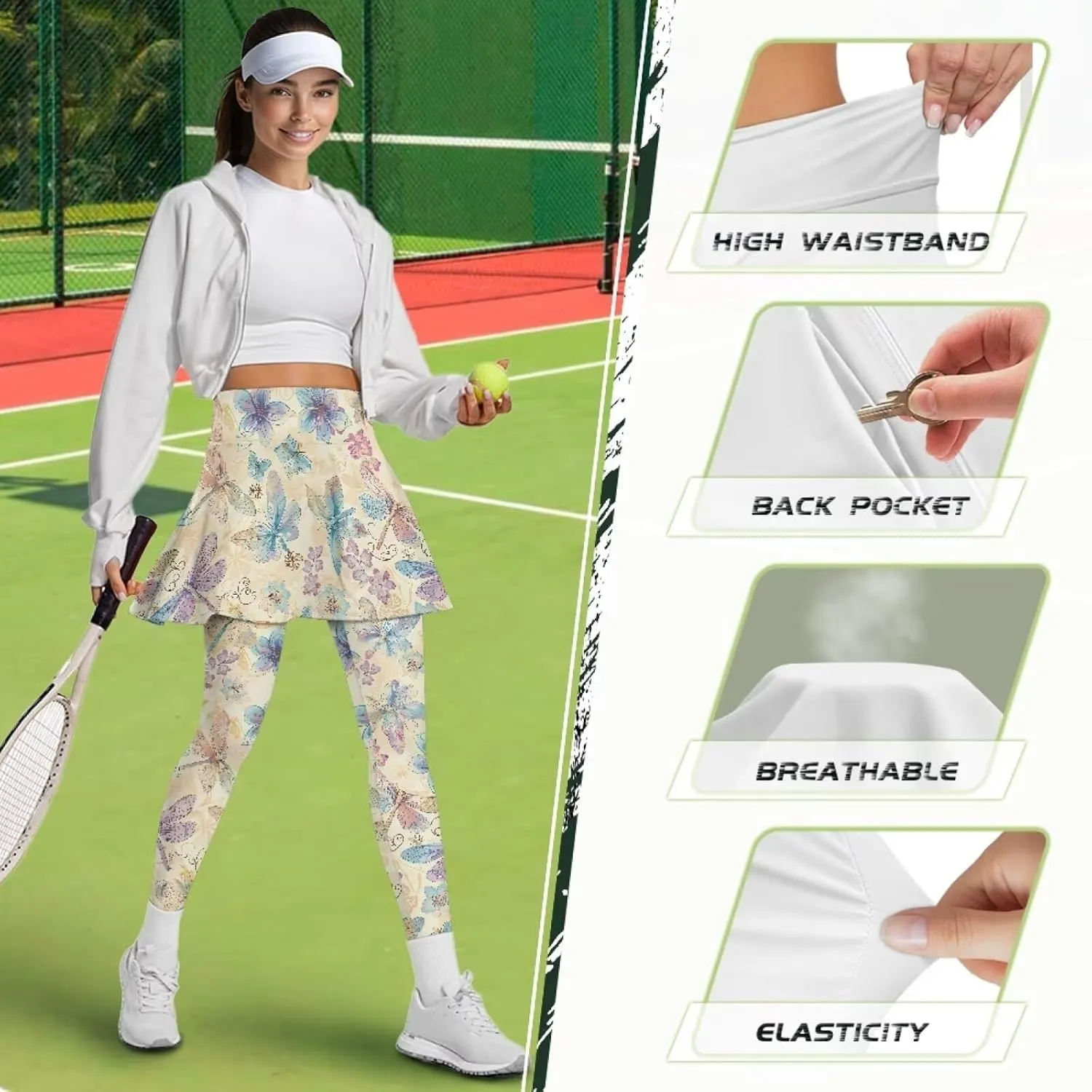 Tennis Skirt for Women Skirted Legging High Waisted Athletic Skirt Golf Yoga Athletic Clothing with Pocket