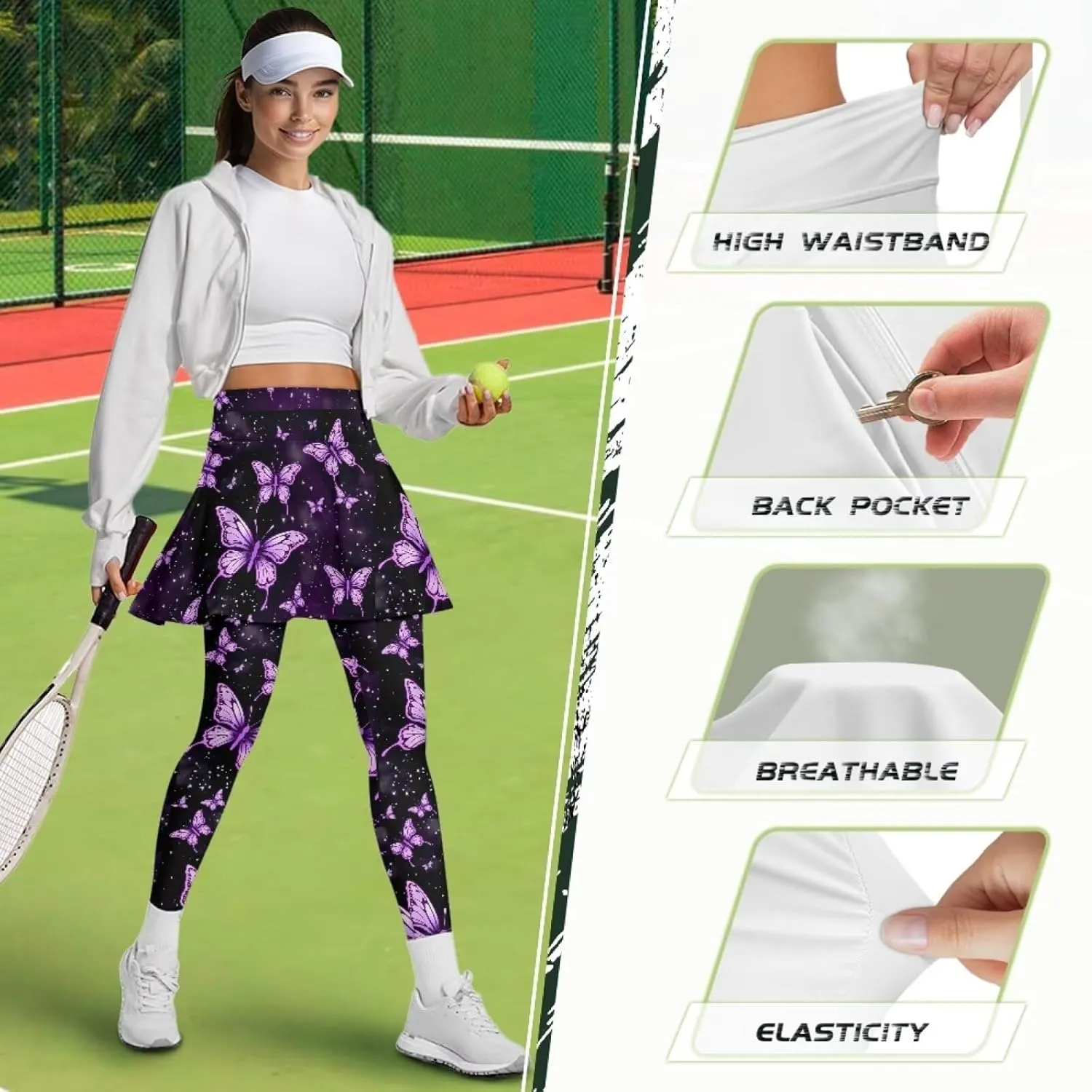 Tennis Skirt for Women Skirted Legging High Waisted Athletic Skirt Golf Yoga Athletic Clothing with Pocket