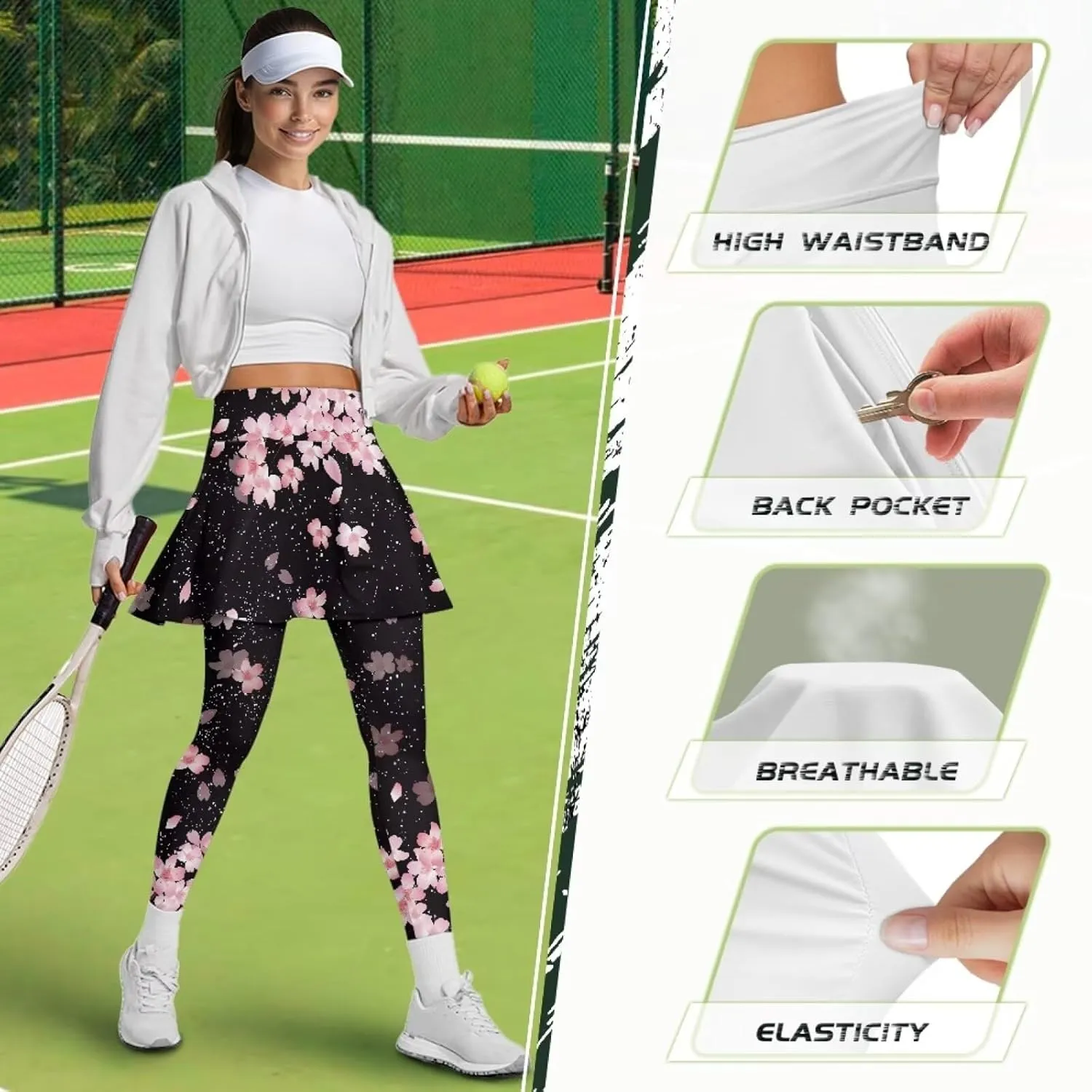 Tennis Skirt for Women Skirted Legging High Waisted Athletic Skirt Golf Yoga Athletic Clothing with Pocket