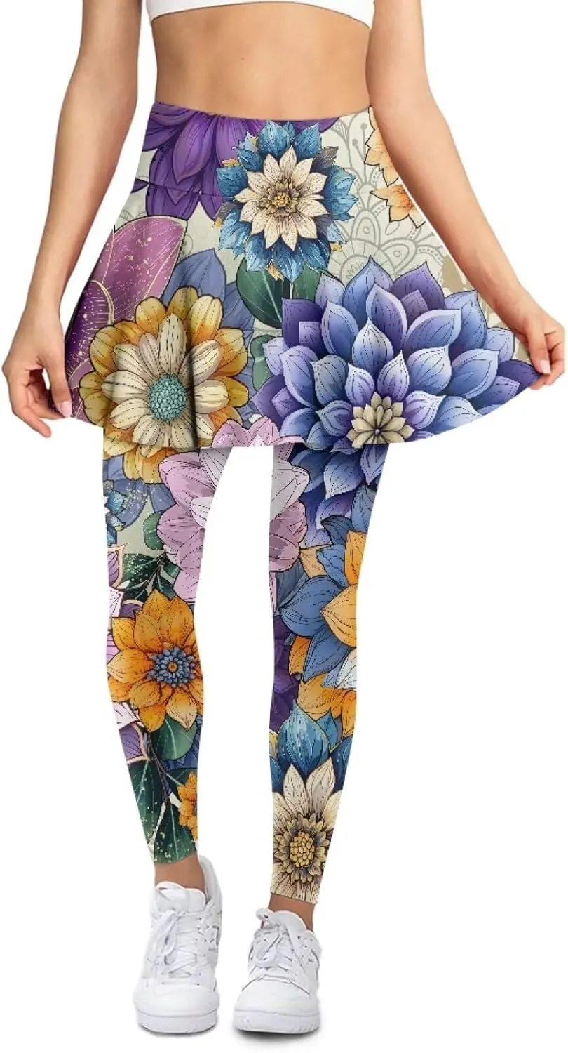 Tennis Skirt for Women Skirted Legging High Waisted Athletic Skirt Golf Yoga Athletic Clothing with Pocket