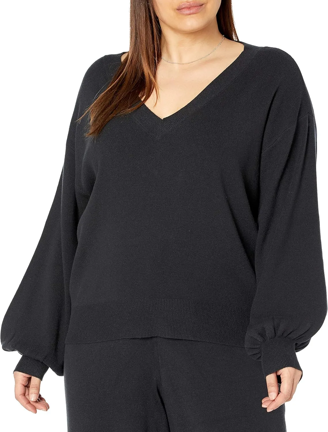 The Drop Women's Mia Bell-Sleeve Deep V-Neck Supersoft Sweater