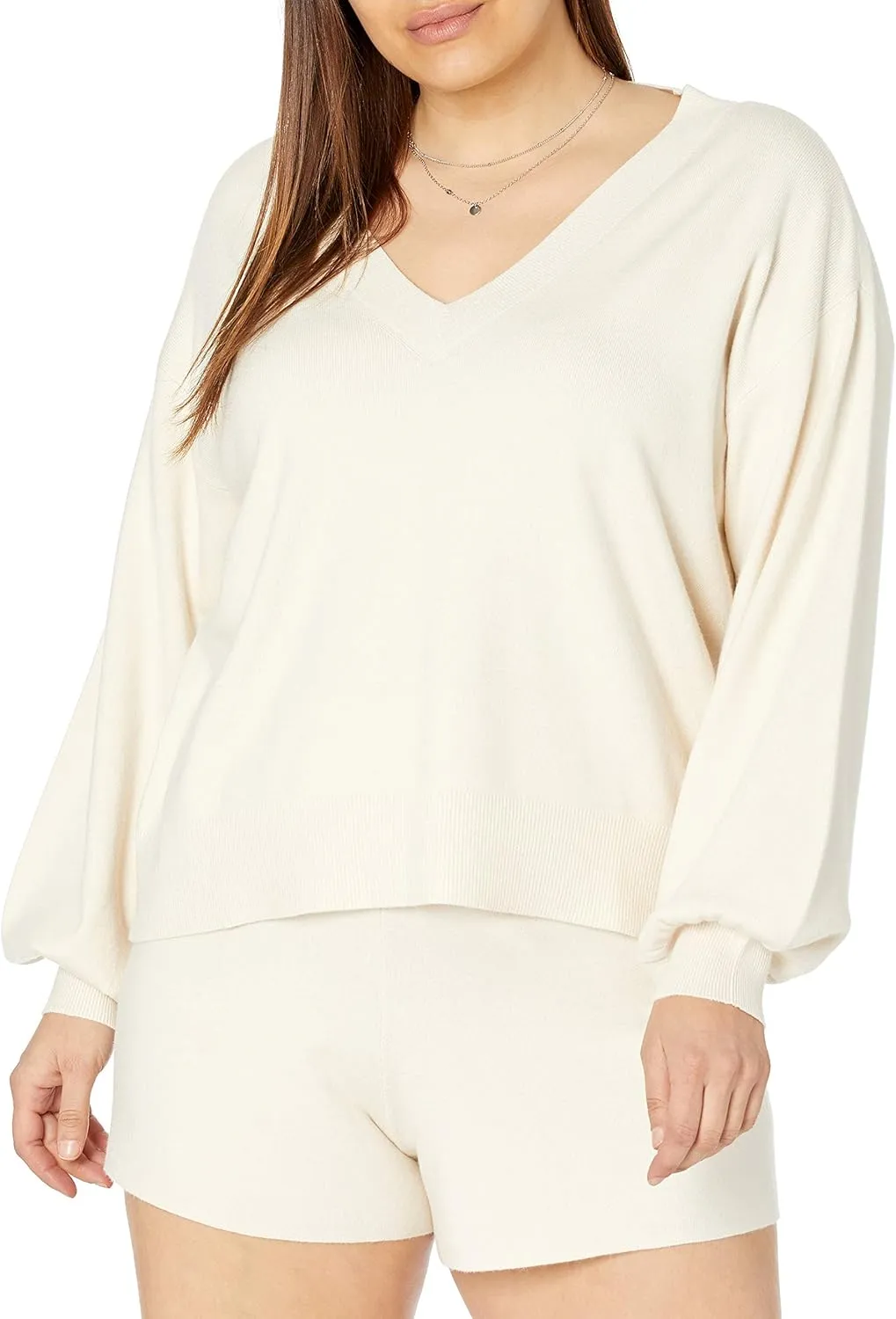 The Drop Women's Mia Bell-Sleeve Deep V-Neck Supersoft Sweater