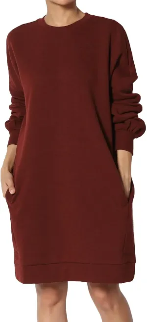 TheMogan Women's S~3X Casual Oversized Fleece Sweatshirts Loose Pullover Tunic Mini Dress