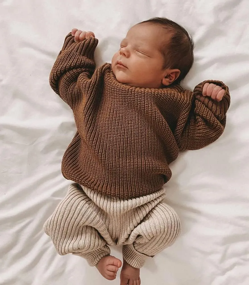 Toddler Baby Boys Girls Knitted Sweater Warm Soild Pullover Top Autumn Winter Outfits