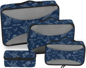 Travel Bags Organizer for Luggage 4 Set Luggage Cubes for Packing Luggage Packing Cubes for Travel Oacking Cubes Summer Surfer Navy Blue