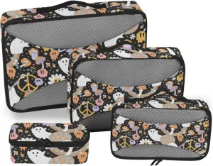 Travel Bags Organizer for Luggage 4 Set Luggage Cubes Luggage Packing Organizers Pqcking Cubes Retro Hippie Halloween