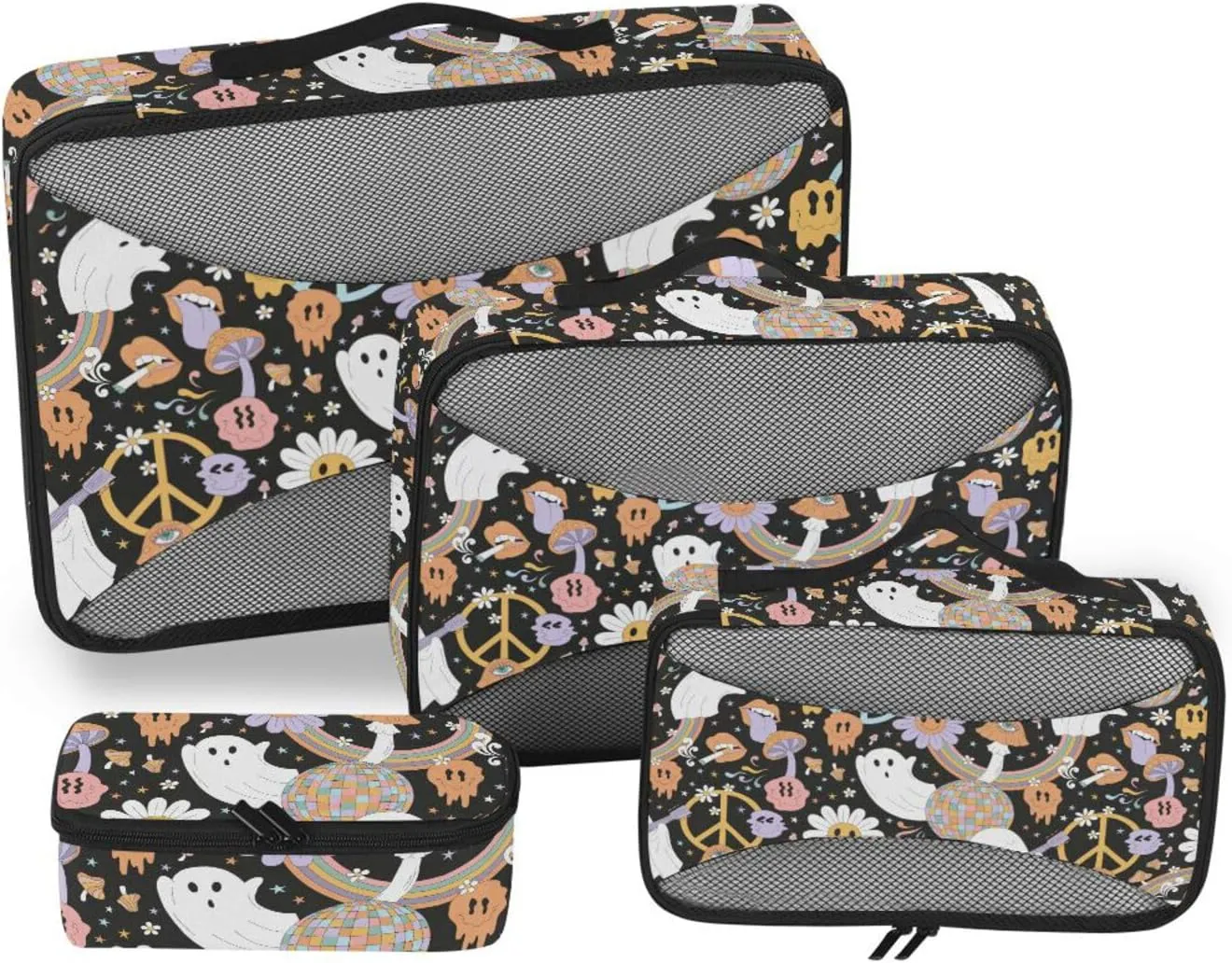 Travel Bags Organizer for Luggage 4 Set Luggage Cubes Luggage Packing Organizers Pqcking Cubes Retro Hippie Halloween