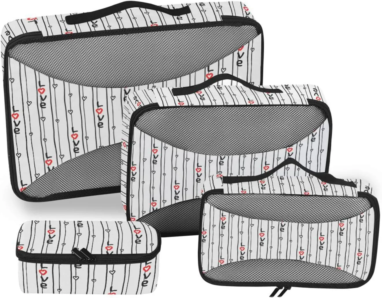 Travel Bags Organizer for Luggage 4 Set Luggage Cubes Packing Cubes Travel Packing Cube Stripes with Love Lettering