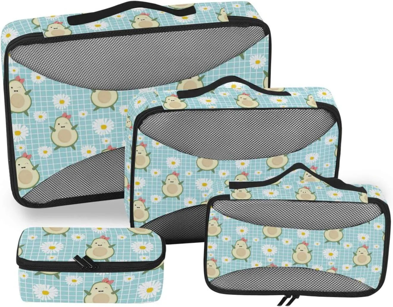 Travel Bags Organizer for Luggage 4 Set Luggage Cubes Travel Bag Organizer for Luggage Packing Cubs Cute Avocado Daisy