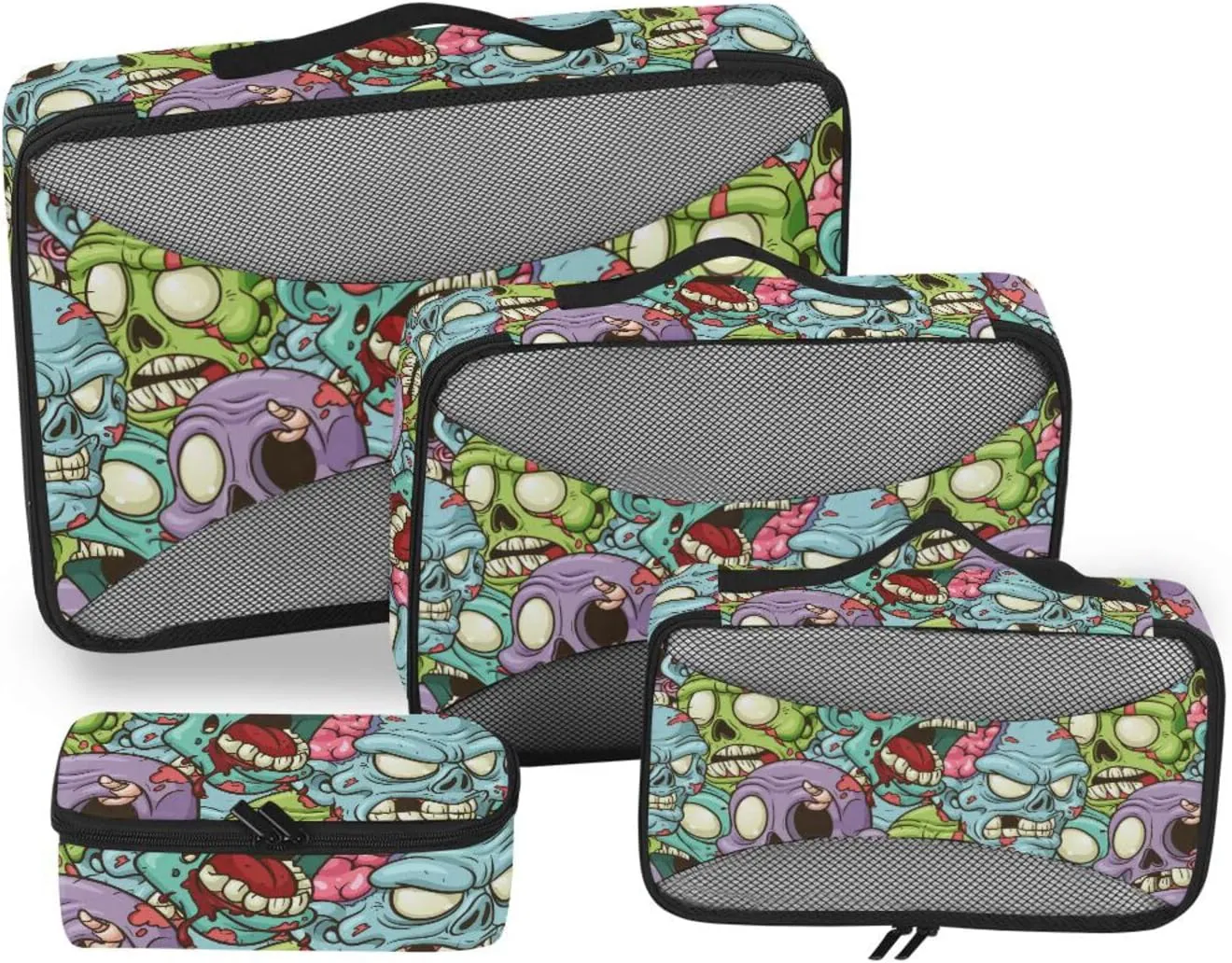 Travel Bags Organizer for Luggage 4 Set Luggage Organizer Bags Packing Cubes for Luggage Oacking Cubes Cartoon Zombie Pattern