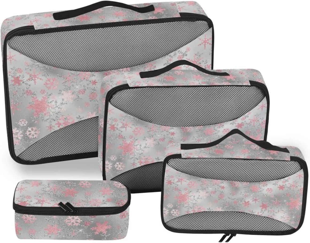 Travel Bags Organizer for Luggage 4 Set Luggage Organizer Packing Cubes Travel Packing Cube Pink Christmas Snowflake