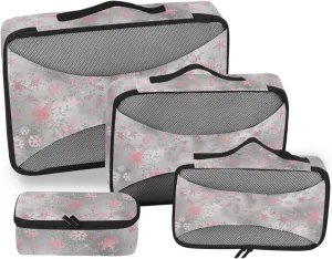 Travel Bags Organizer for Luggage 4 Set Luggage Organizer Packing Cubes Travel Packing Cube Pink Christmas Snowflake