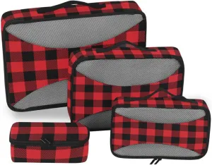 Travel Bags Organizer for Luggage 4 Set Luggage Organizers for Suitcase Luggage Packing Cubes for Travel Packimg Cubes Red Black Plaid