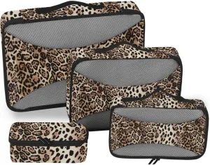 Travel Bags Organizer for Luggage 4 Set Luggage Packing Cubes Travel Cubes for Luggage Paxking Cubes Leopard Skin