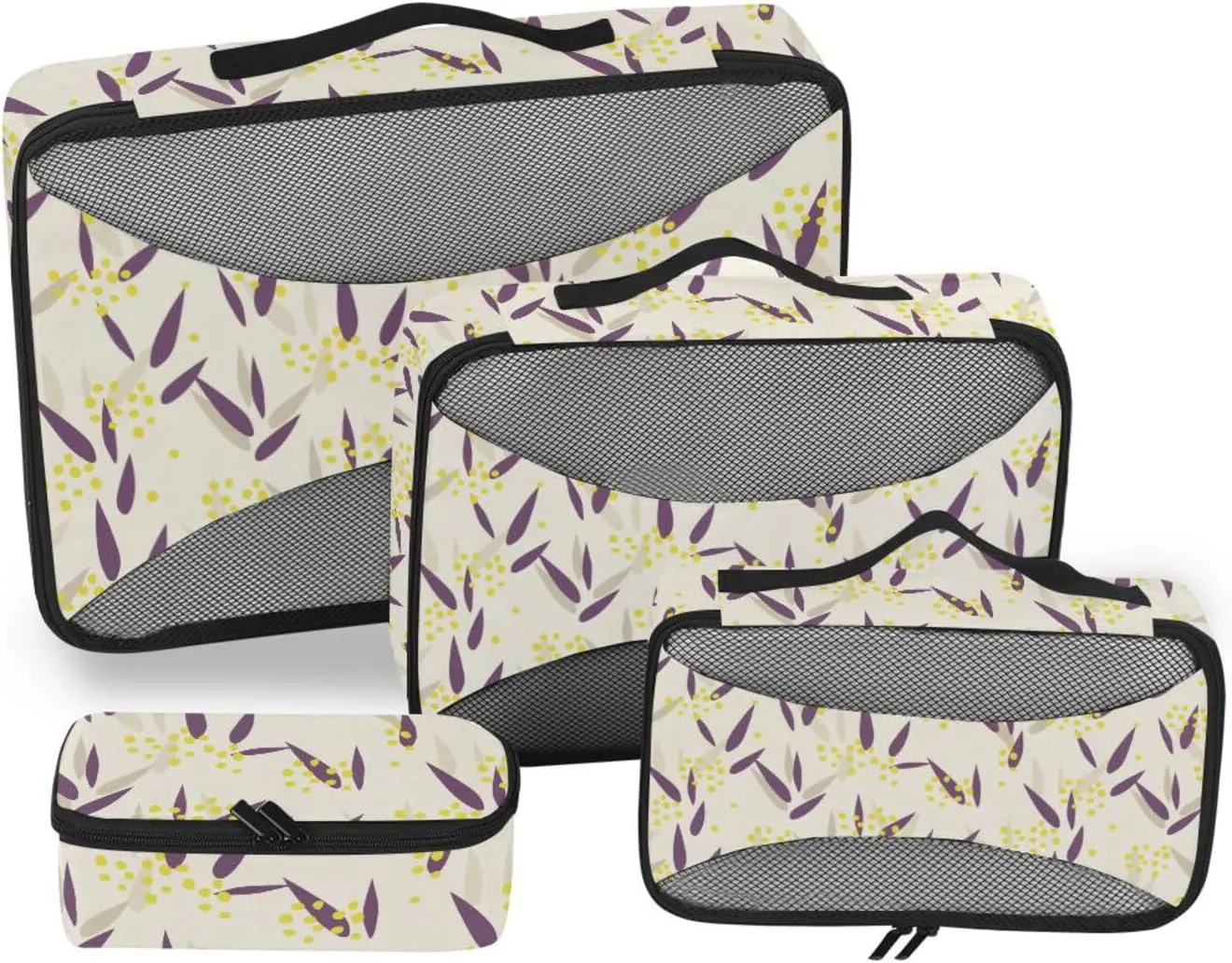 Travel Bags Organizer for Luggage Set of 4 Luggage Cubes Suitcase Cubes for Packing Packing Cubea Floral Pattern Beige