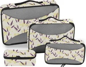Travel Bags Organizer for Luggage Set of 4 Luggage Cubes Suitcase Cubes for Packing Packing Cubea Floral Pattern Beige