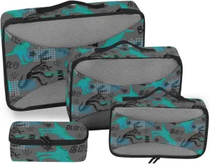 Travel Bags Organizer for Luggage Set of 4 Luggage Cubes Travel Cubes for Packing Carry on Bag Packing Cubea Dino Pattern Grey