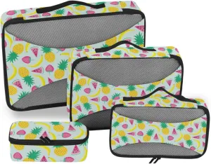 Travel Bags Organizer for Luggage Set of 4 Luggage Organizer Bags Suitcase Cubes Packing Cuves Bananas Pineapples