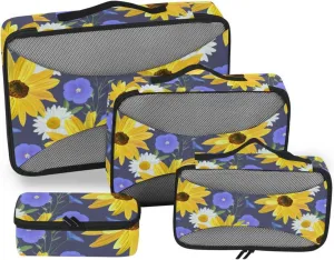 Travel Bags Organizer for Luggage Set of 4 Luggage Organizer Bags Suitcase Packing Cubes Oacking Cubes Sunflower Chamomile