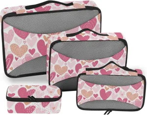 Travel Bags Organizer for Luggage Set of 4 Luggage Organizers for Suitcase Suitcase Packing Cubes Packing Cuves Heart Pattern