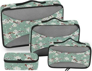 Travel Bags Organizer for Luggage Set of 4 Suitcase Organizer Bags Travel Cubes for Packing Carry on Bag Packimg Cubes Plum Blossom Petals Flowers