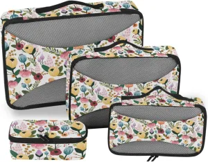 Travel Cubes 4 Set Luggage Bags Organizers Packing Cubes Travel Packing Cubed Colorful Flowers