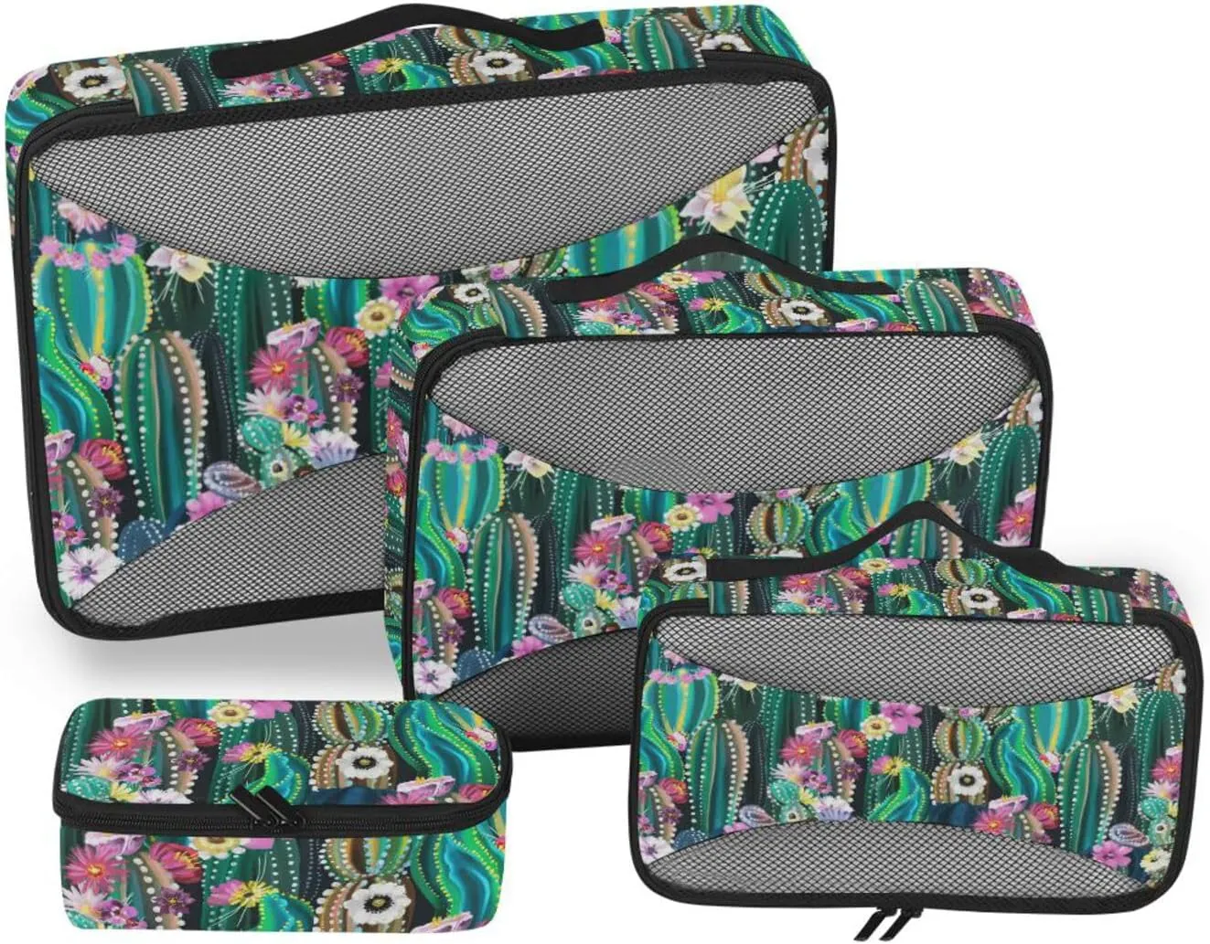 Travel Cubes 4 Set Luggage Bags Organizers Travel Cubes for Packing Women Paxking Cubes Blooming Cactus