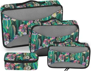 Travel Cubes 4 Set Luggage Bags Organizers Travel Cubes for Packing Women Paxking Cubes Blooming Cactus
